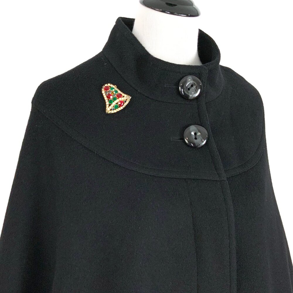 New Helene Berman London Black Wool Cashmere Poncho Cape Sz M - Picture 9 of 16